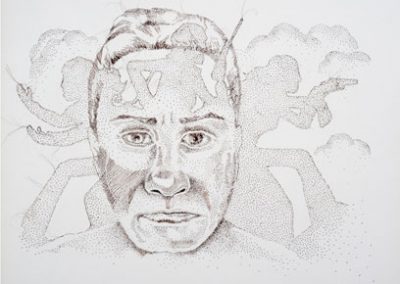 You've Come a Long Way, Baby, Hand-sewn Human Hair on Canvas, 2012