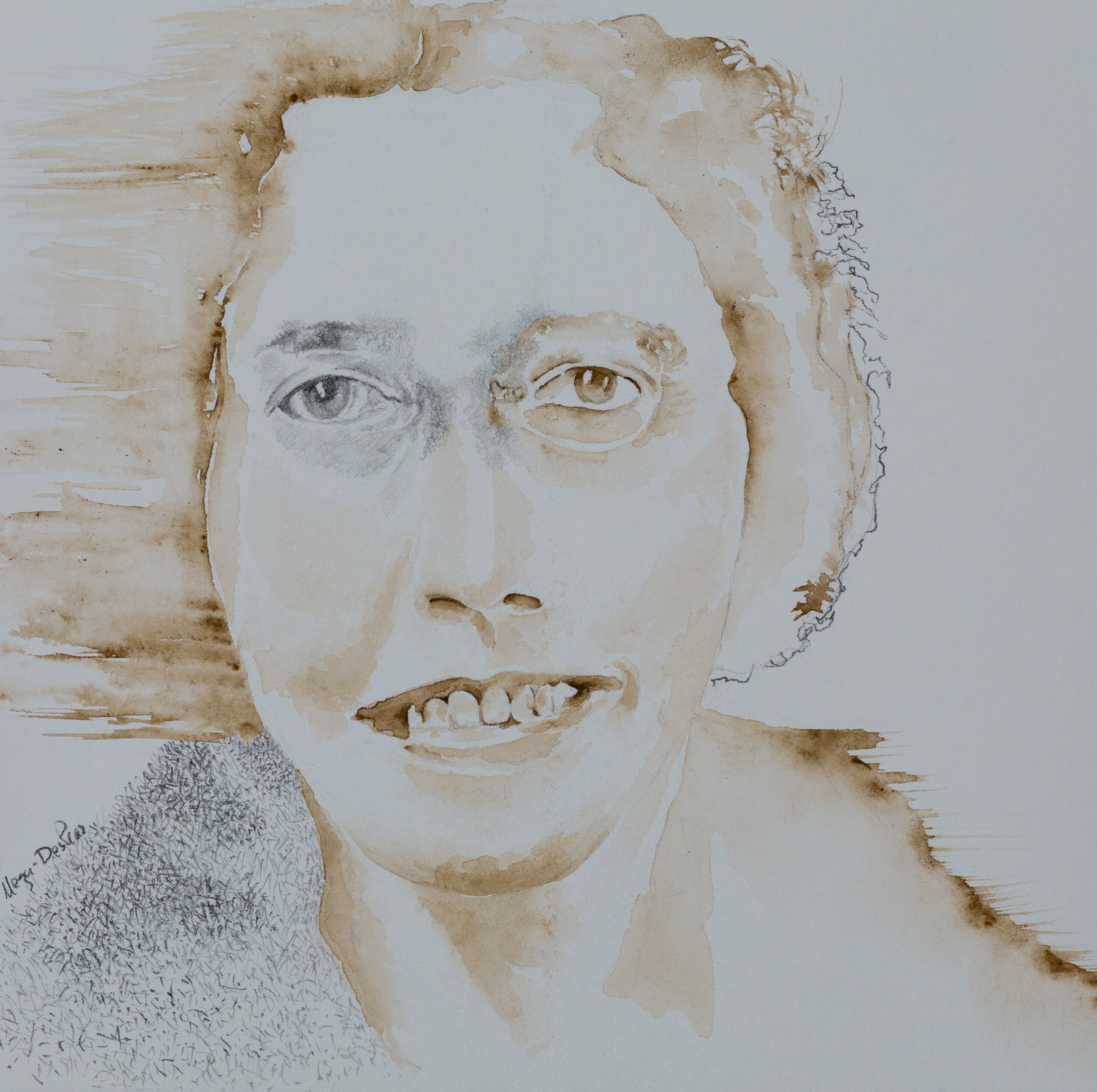 Invisible Adelina, 2023, graphite and watercolor, 8” x 8”